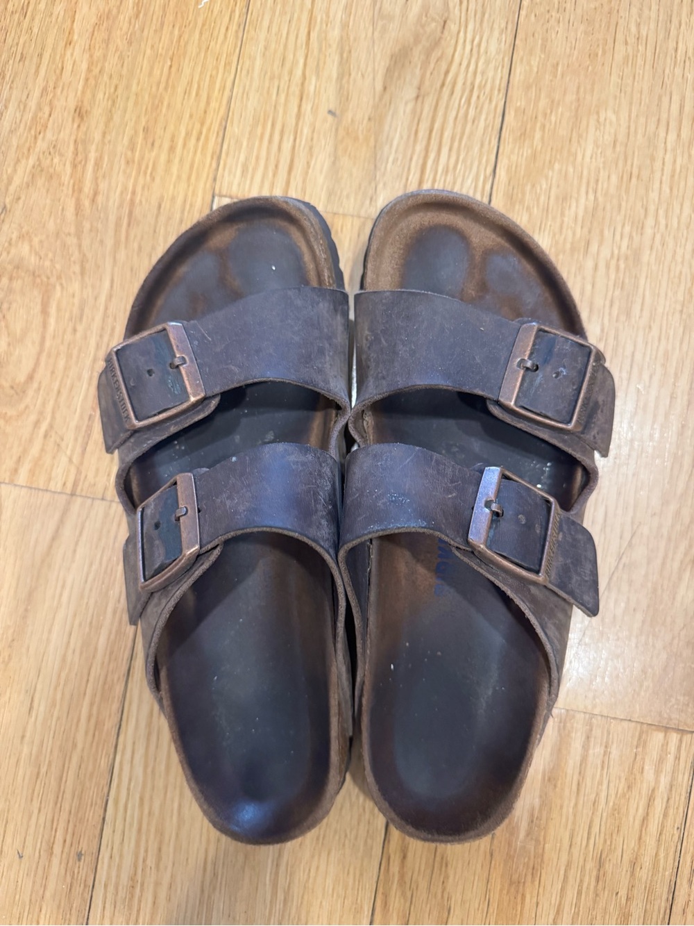Brown leather birkenstock arizona